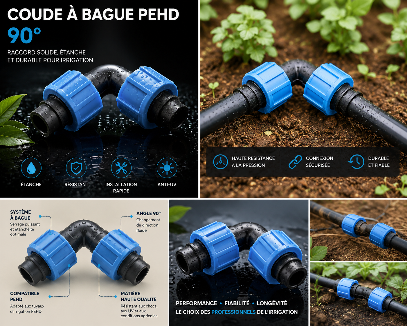 Coude PEHD dans un champ irrigué