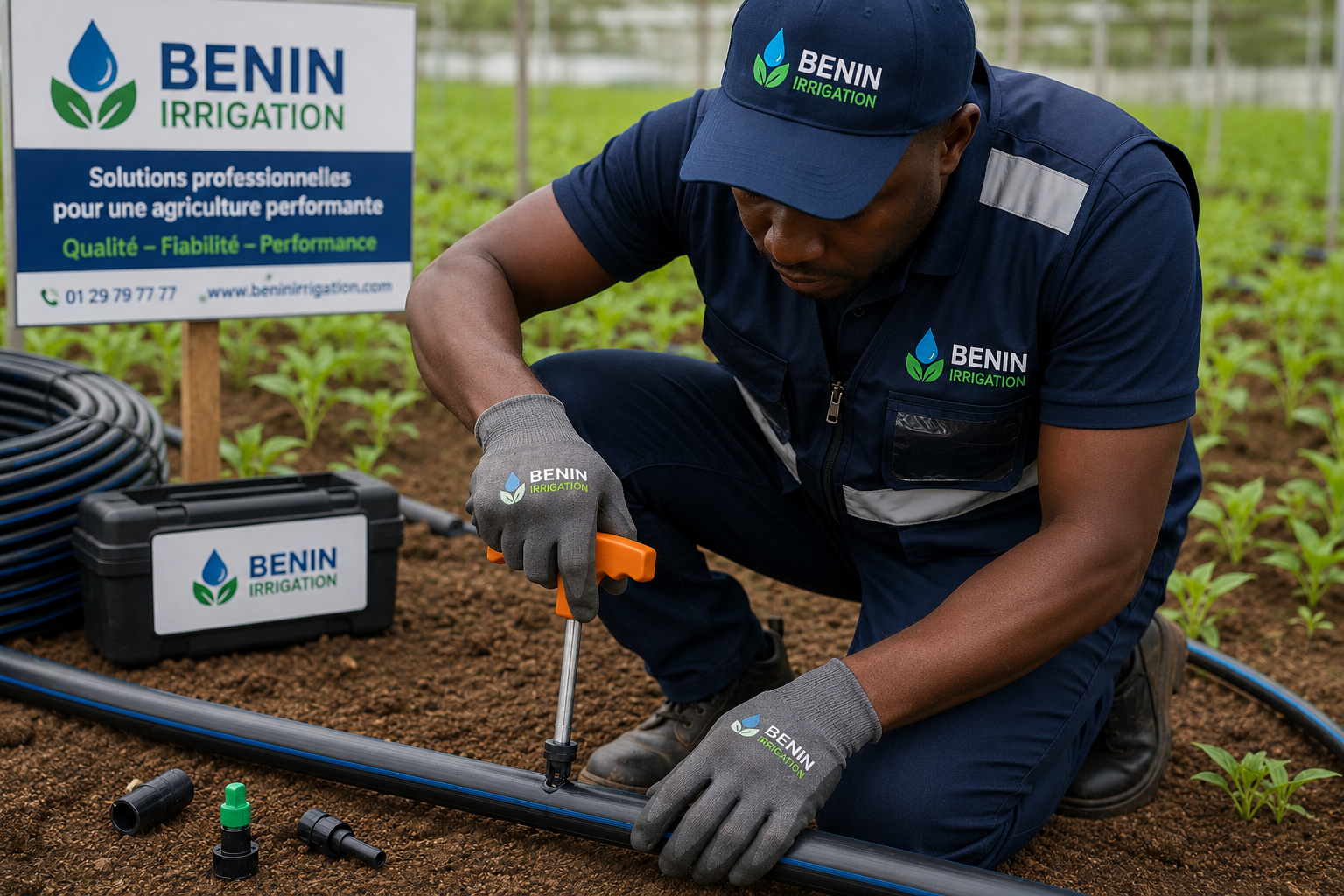 Technicien utilisant un poinçon irrigation